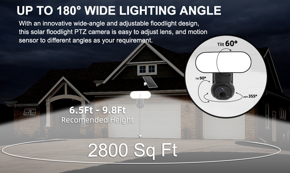 3MP 4G PTZ Camera Solar Powered Outdoor 360 Pan/Tilt Home Security Camera System