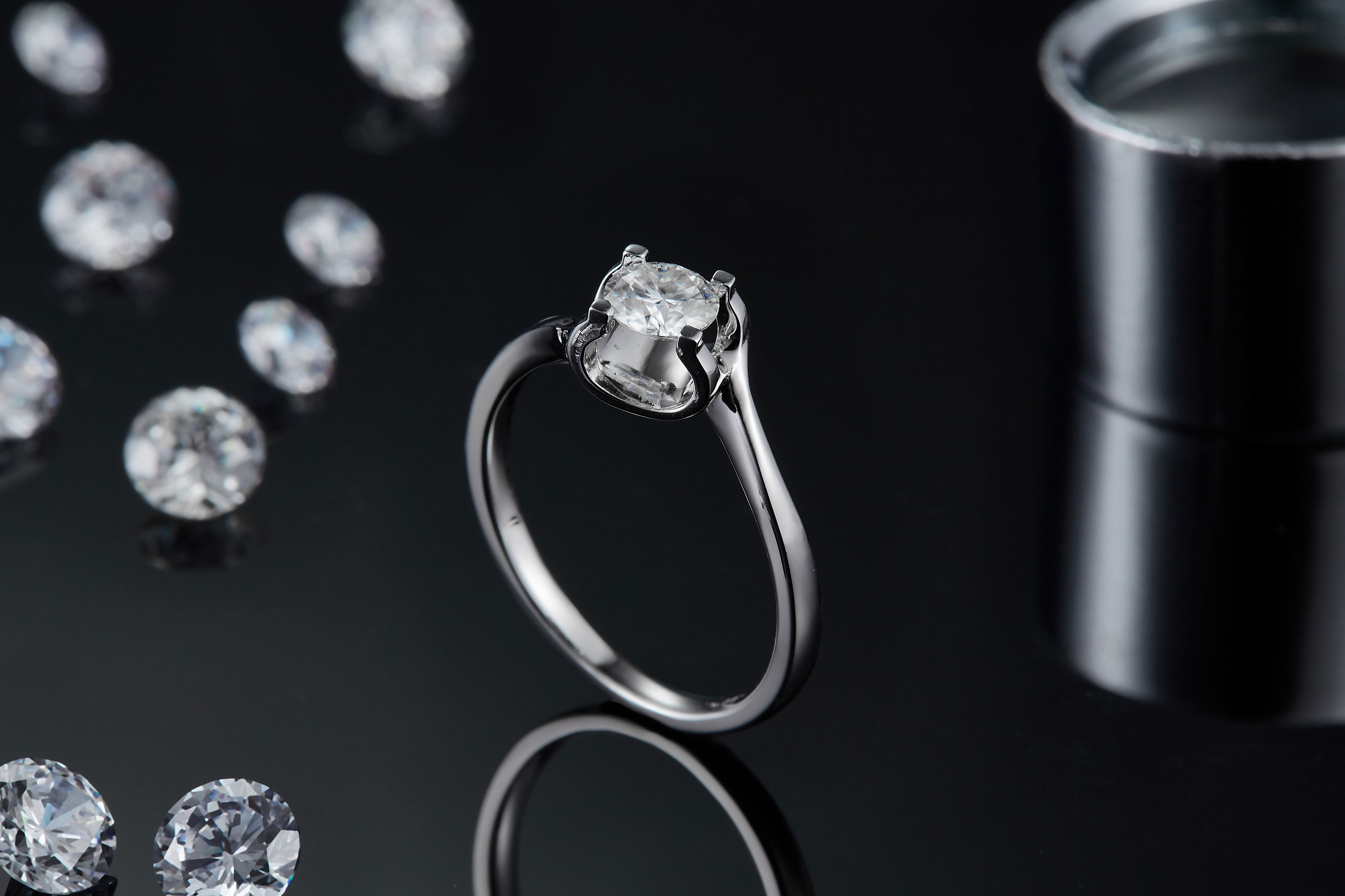 9K with Silver Ring Trapezoidal White Moissanite Diamond Minimalist Wedding Jewelry