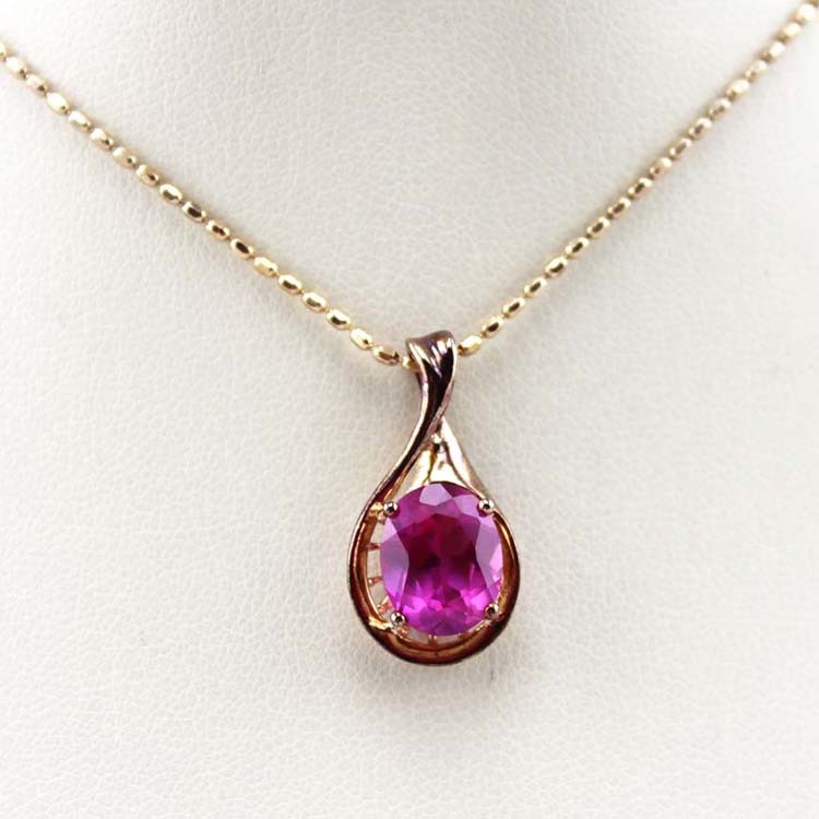 Rose Gold Plated 925 Silver Jewelry Oval Pink Cubic Zircoina Pendant(PSJ0392)