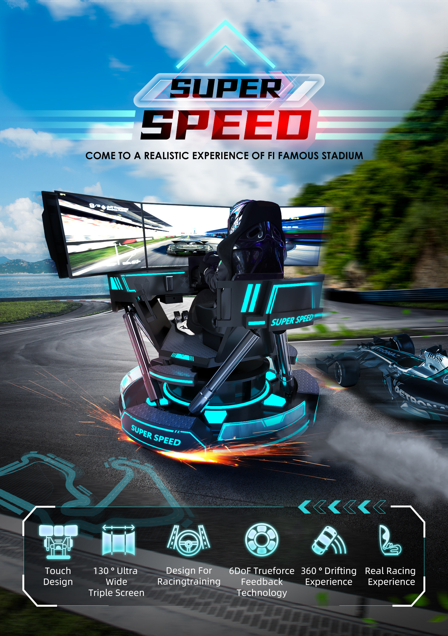 Coin Operated VR Racing Simulator Virtual Reality Space Speed Racing Game Machine