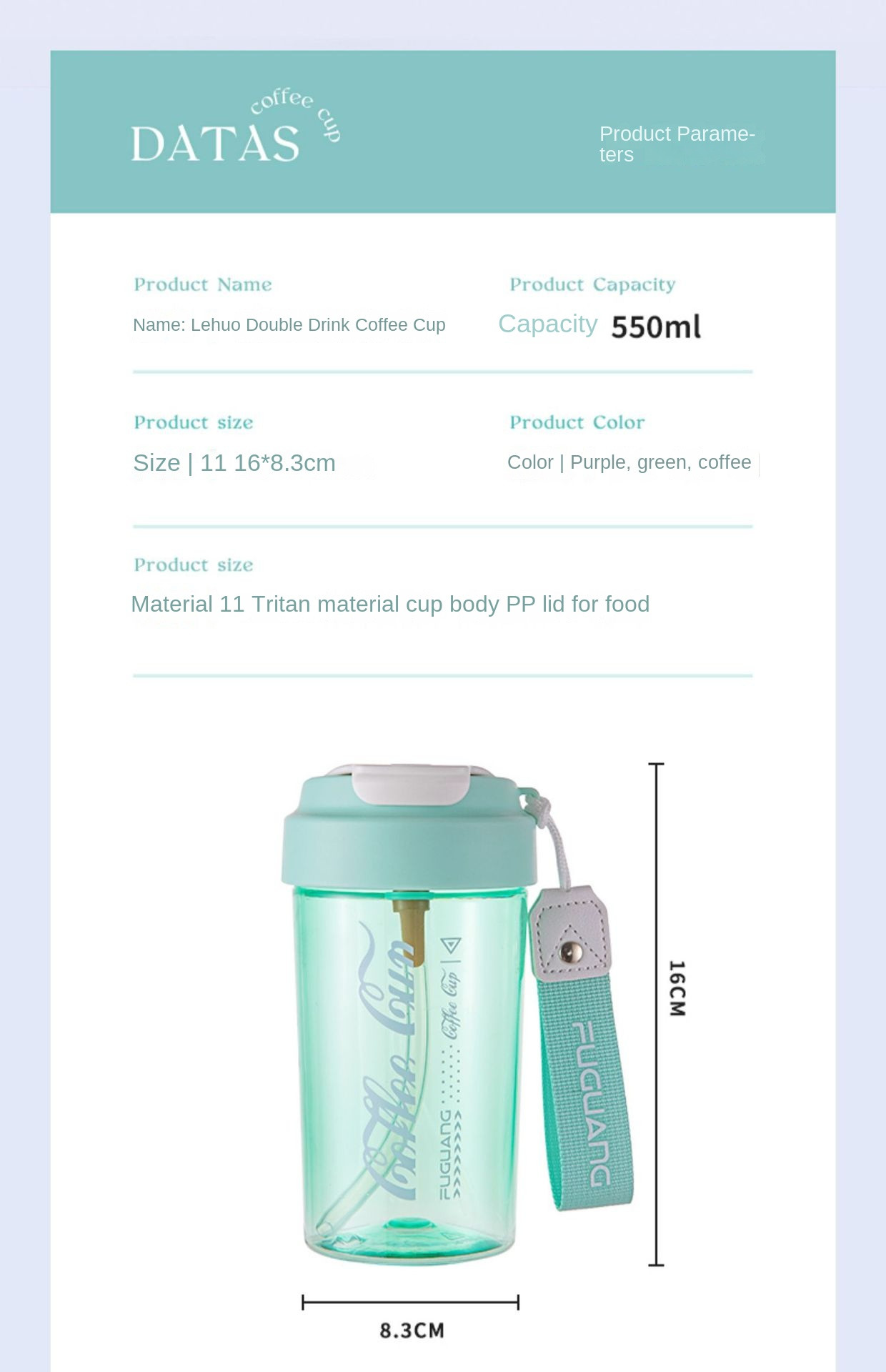 Leakproof 550ml Tritan Bpa Free Water Bottle Safe Creative High Appearance Summer Single Wall Coffee Mug Bottle Multifunctional Use With Customized