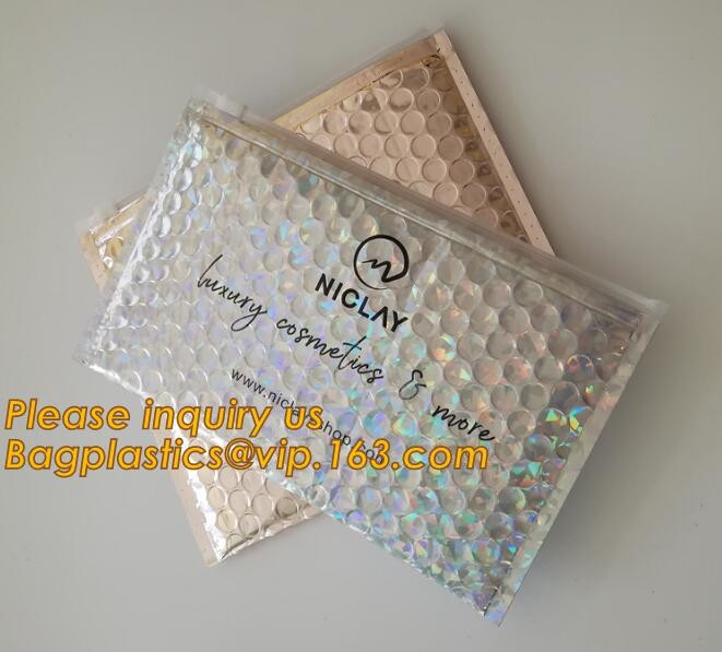 Cosmetic Pink Slider Padded Bag/Silver k Bag With Bubble,Padded Envelopes Cheap Aluminium Foil k Holographic