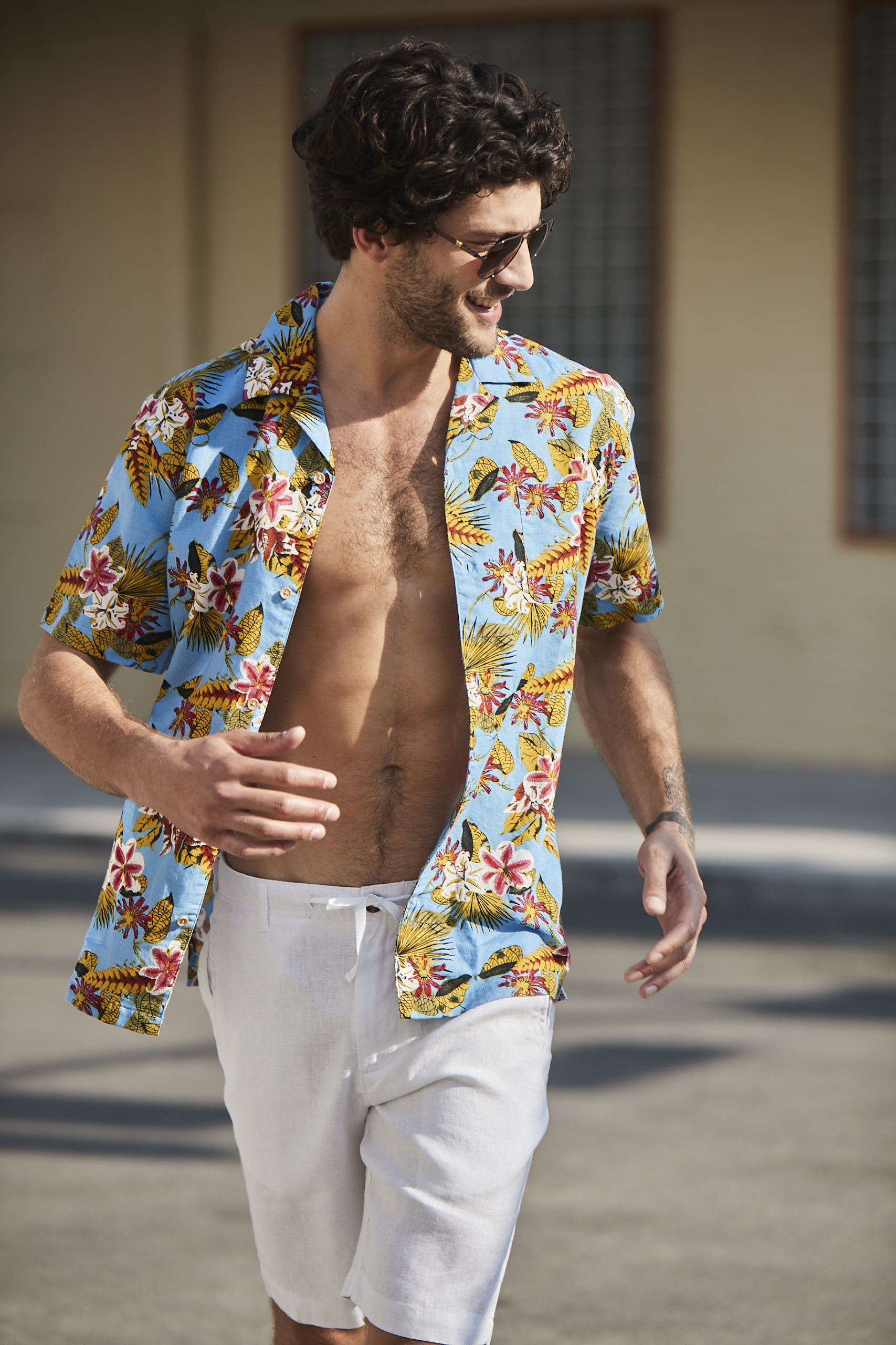 colorful Men's Casual Short Sleeve Shirts Summer Blue Printed