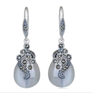 Quality Retro Jewelry Thai 925 Silver with Marcasite White Opal Earrings(LR1036WHITE) wholesale