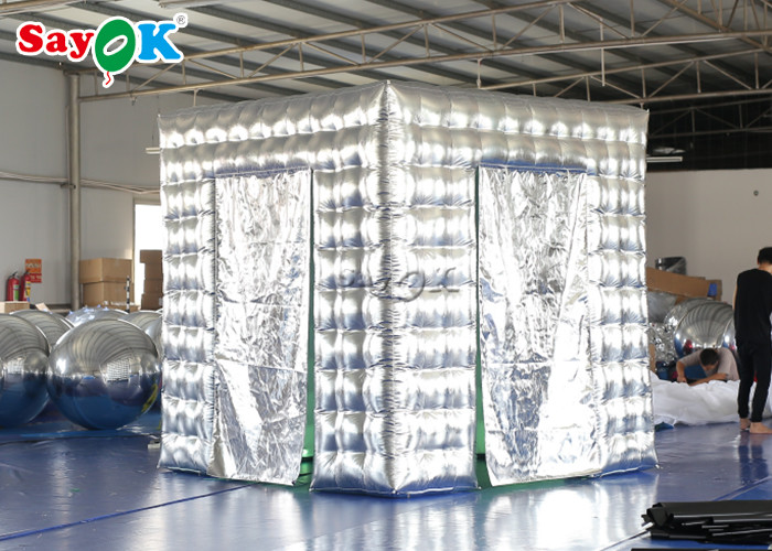 Portable Photo Booth Silver Inflatable Cube Photo Booth With Two Doors For Trade Show