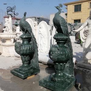 Quality Green Marble Peacock Statue Sculpture Life Size Natural Stone Carvings Animal Sculptures Garden Home Decoration wholesale
