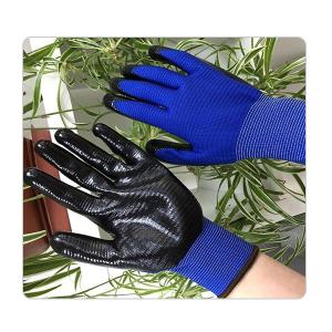 Quality Seamless Blue Polyester Knit Black Nitrile Gloves wholesale