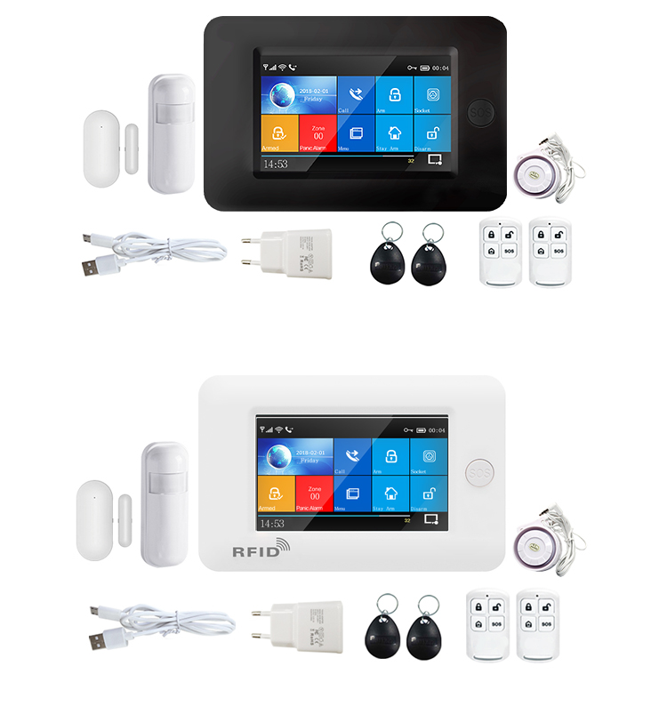 433Mhz WIFI GSM Alarm System 1900mHA Smart Alarm Sensor Touch Screen