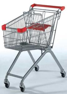 Quality Red Grocery store Wire Shopping Trolley Metal Retail Carts 70L Printed Logo wholesale