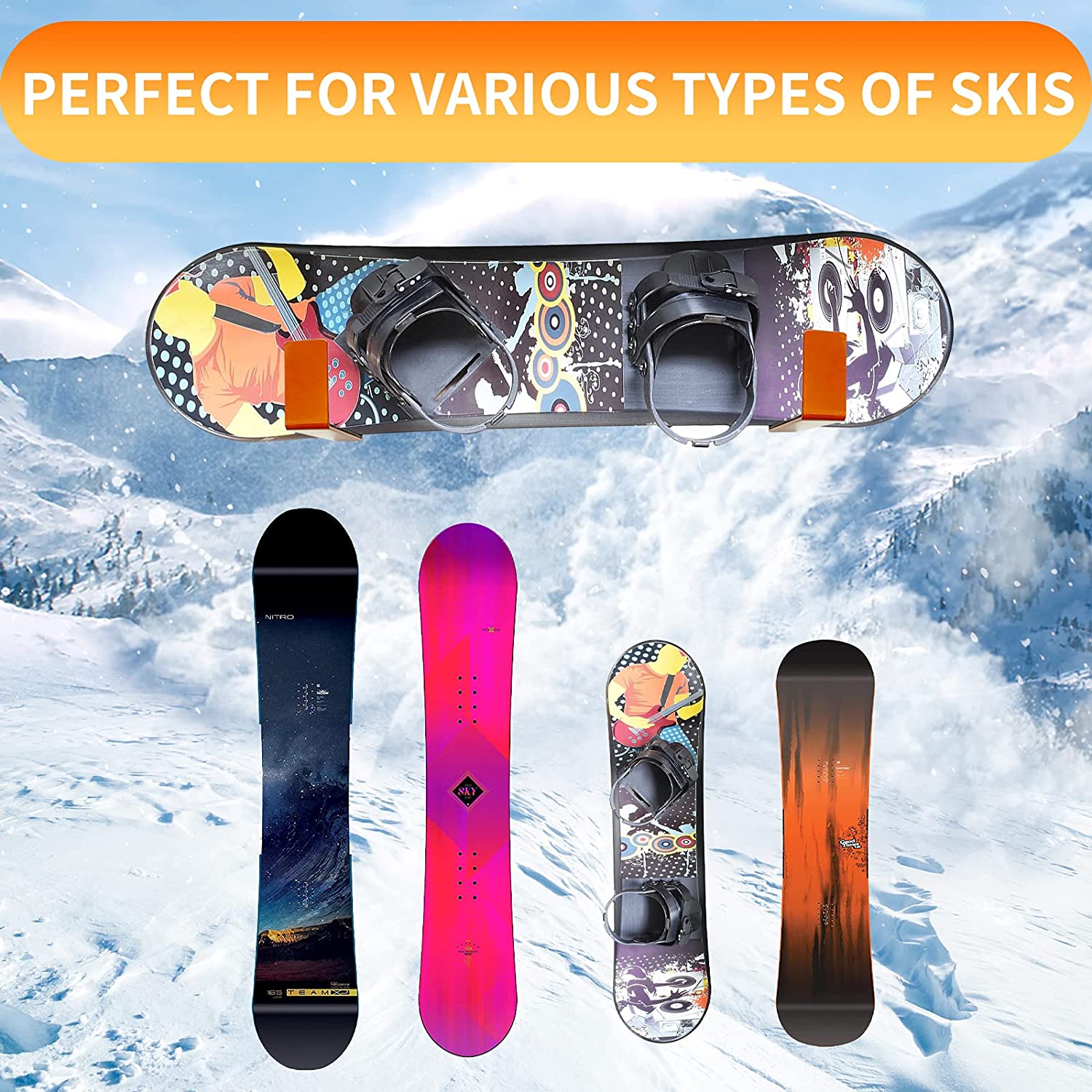 Metal Rack for Snowboard and Ski Display and Storage Wall Mounted for Home and Garage