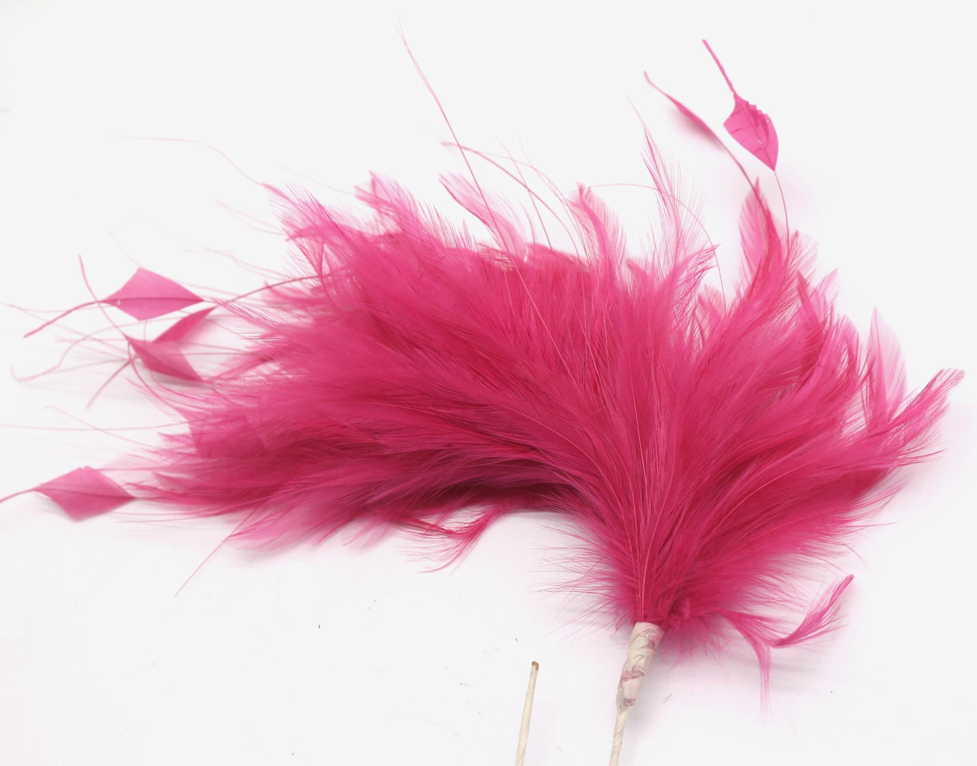 Party Decoration Hackle Feather and Stripped Coque Flower Mount with Wire Accessory