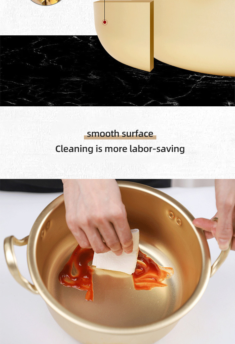 Korean Cookware Kitchen Gold Instant Noodle Pot Home Stock Pot Small Pan Aluminum Ramen Soup Pot With Lid