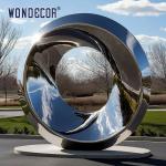 Large outdoor park shaped twisted ring stainless steel sculpture
