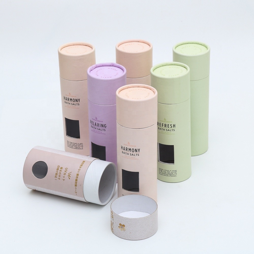 OEM Cosmetic Paper Tube with Window for Bath Salt Packaging Personal Care Paper Cylinder