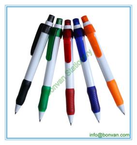 Quality click action colored grip plastic logo ball pen wholesale