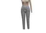 Cashew Print Ladies Casual Pants Plus Size Tall Trousers With Pompom Waist