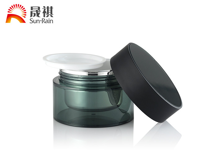 Green Round Plastic Cosmetic Jars 50g PMMA Plastic Makeup Containers Double Wall