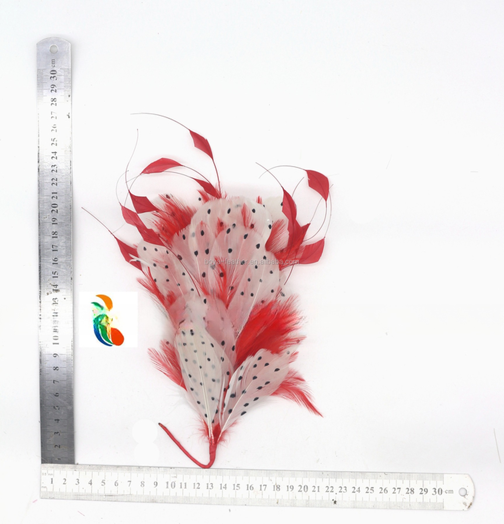 Dyed Party Decoration Stripped Coque Feather and Goose Feather Flower Mount with Wire Accessory
