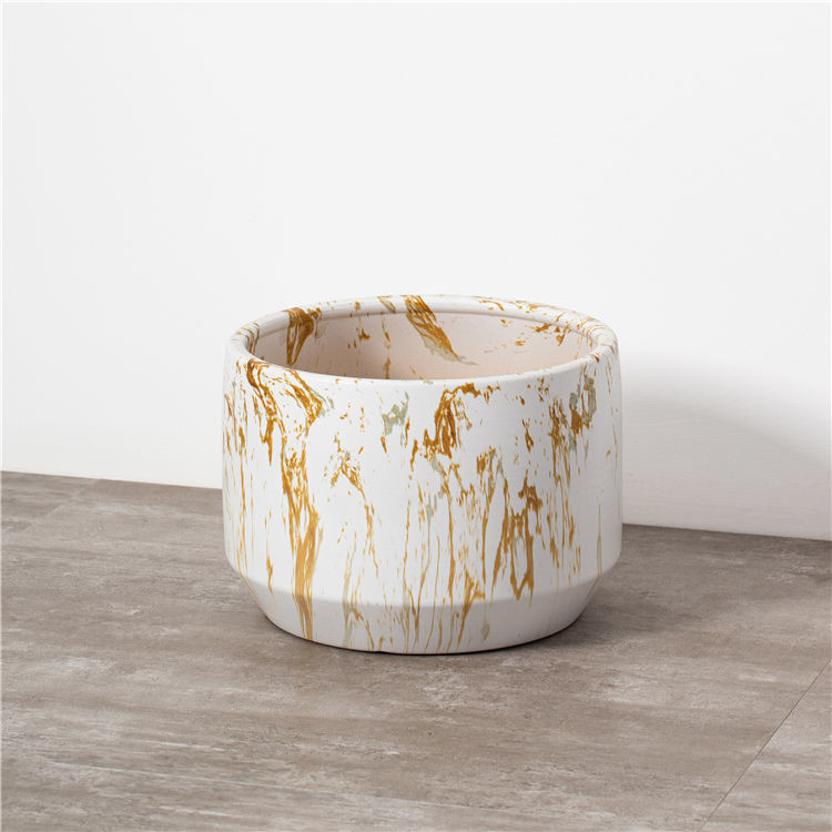 Home garden decor new design flower pot planter outdoor decoration big ceramic white marble flower pot