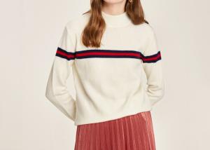 Quality Classic White Ground, Black And Red Contrast Color Stripe Lady Jumper Mock Neck wholesale