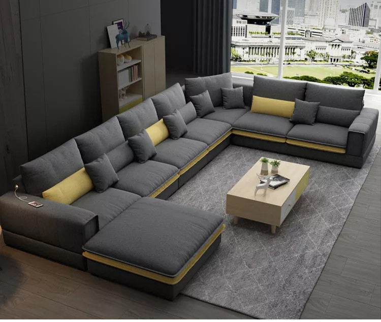 Luxury Home Living Room Sectional Sofa Set 180*318*90CM Cloth Corner Fabric