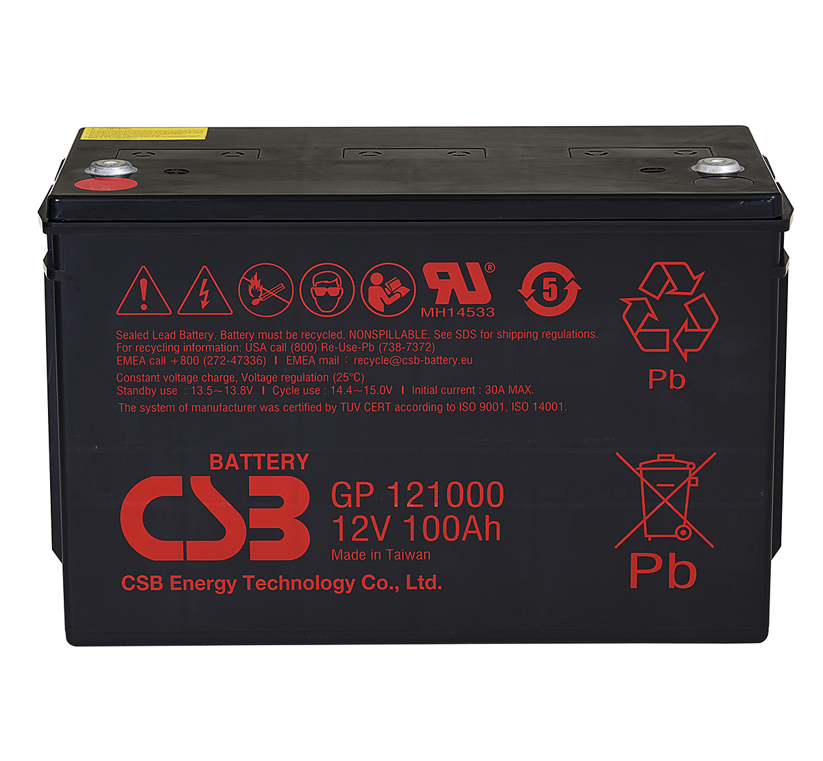 CSB Battery GP121000 12V 100Ah High Performance Rechargeable Maintenance-Free Lead Acid Battery 12V 100Ah
