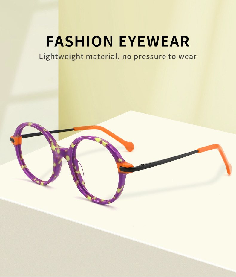 Children'S Optical Round Acetate Glasses Non Prescription Lens Width 45mm