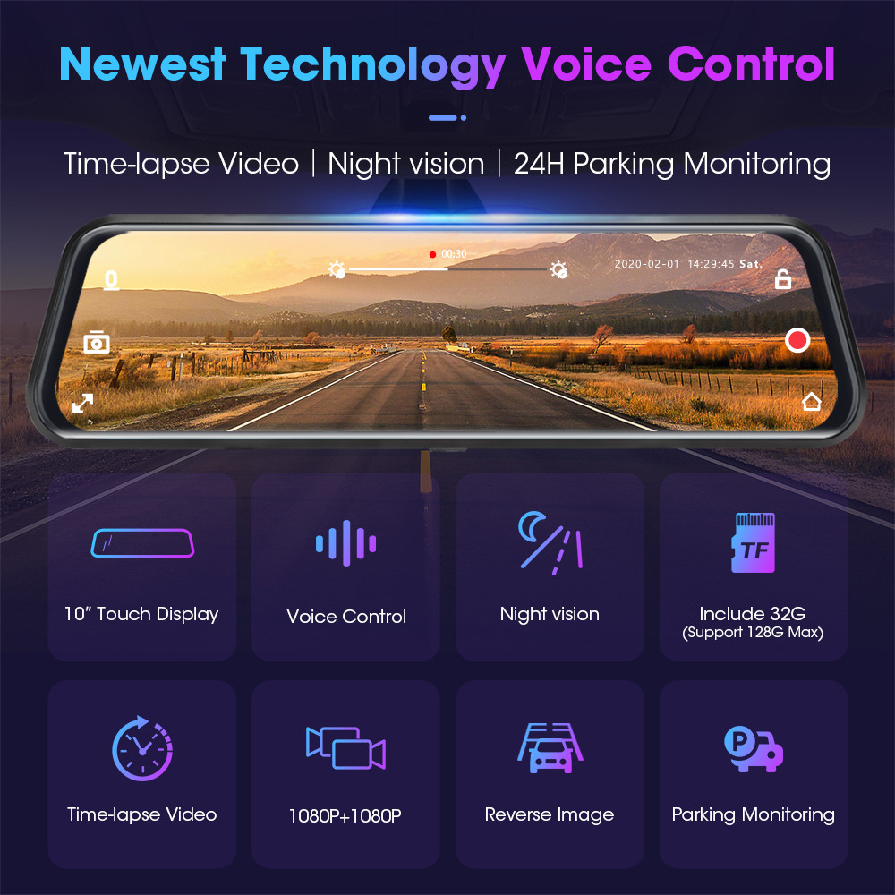 IP57 Waterproof Car DVR Camera Mirror Monitor 1080P HD