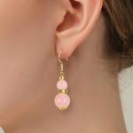 Healing Energy Pink Rose Quartz Crystal Short Dangle Round Shape Bead Hook