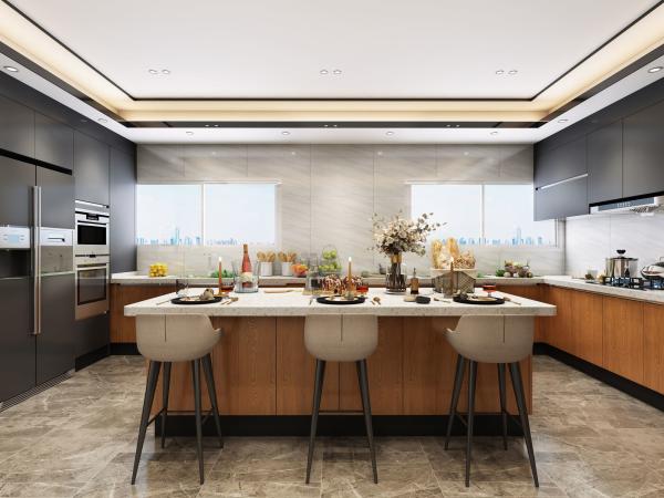Luxurious Elegant Modern Stainless Steel Kitchen Cupboards Chinese Dark Wood