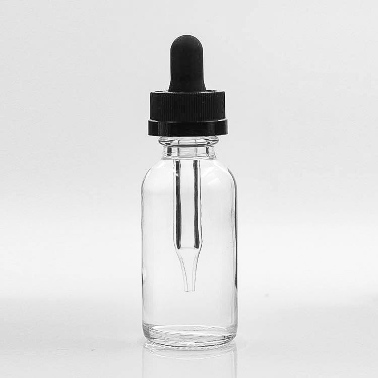 Clear Body 30ml Boston Round Glass Bottles Customizied Surface Handling