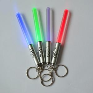 Quality LED light stick key chain 12*1cm Acrylic + aluminum alloy logo customized wholesale