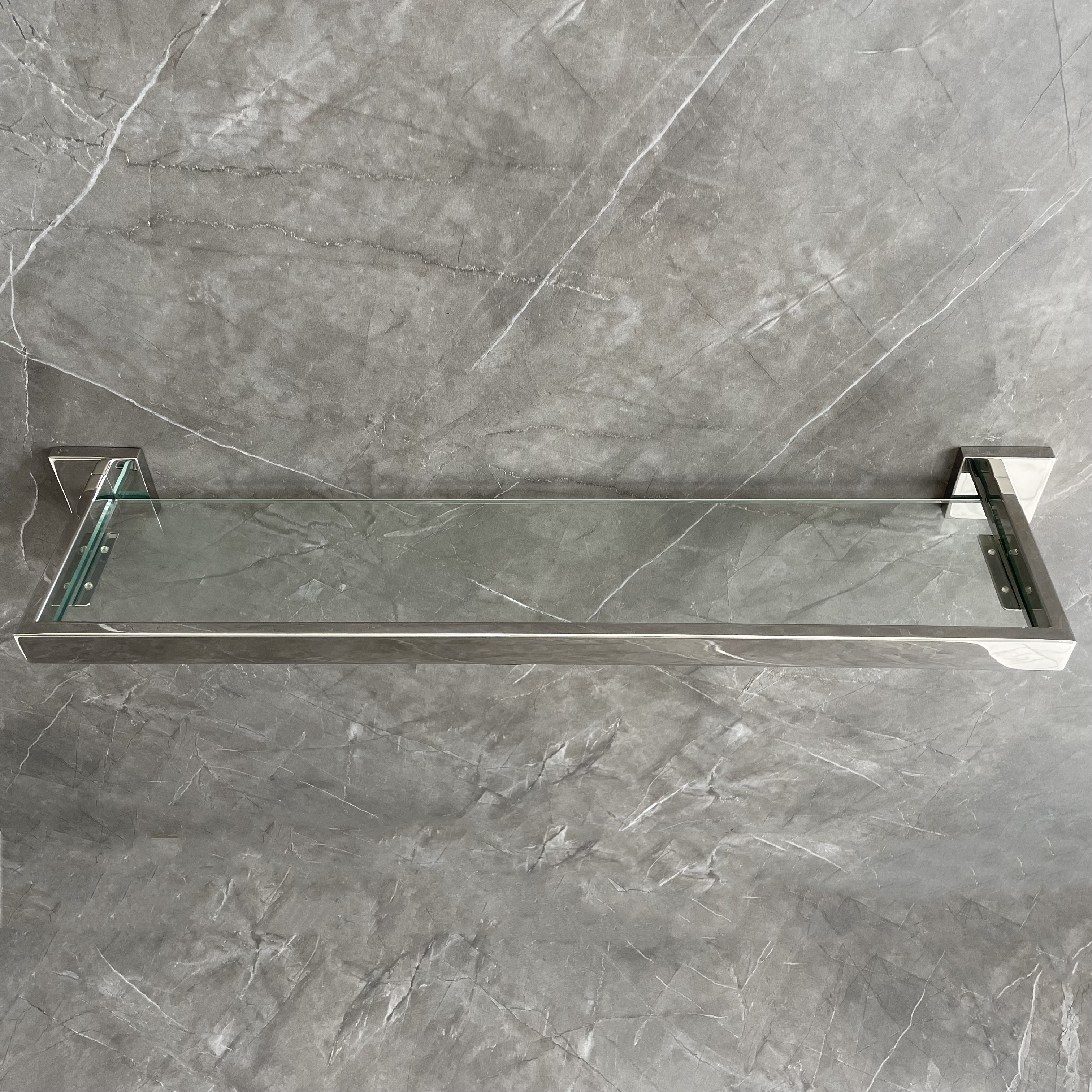Wall Mount SUS304 Stainless Steel Bathroom Stand Satin Tempered Glass Shelf