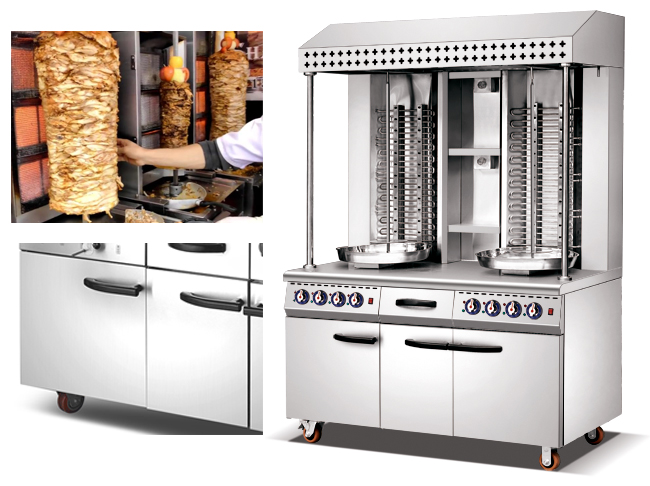 Double Shawarma Commercial Electric Kebab Making Machine With Cabinet For Hotel Stainless Steel