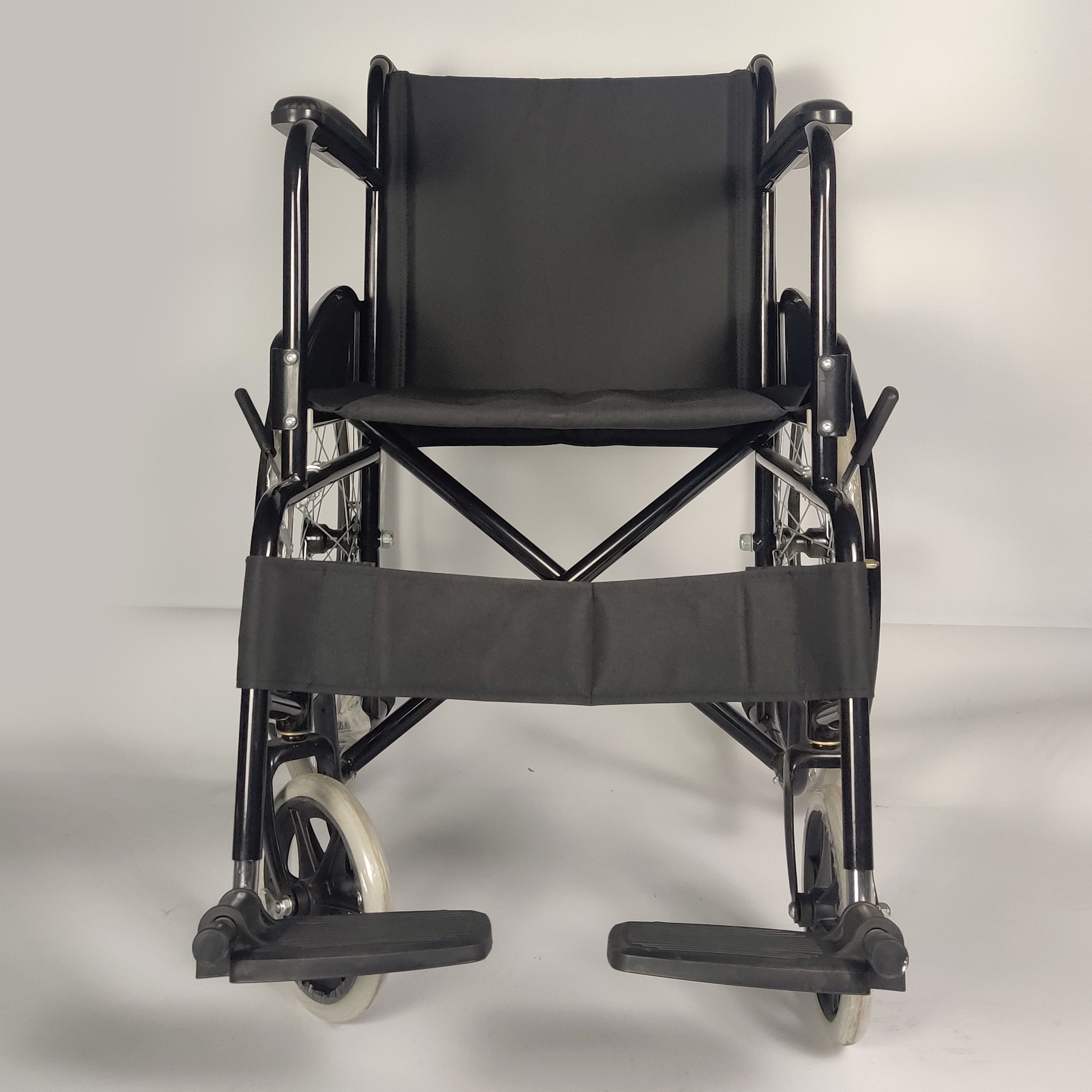 Fixed Footrest Folding Steel Wheelchair With Custom Colors Powder Coating Frame