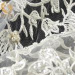 Unique White Embroidered Lace Fabric Pearls Decoration 135cm 140cm Width