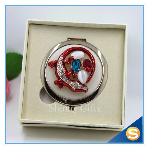 Shinny Gifts Crystal Animal Design Folding Double Side Make up Mirror Metal