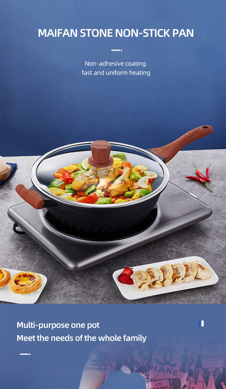 Hot Selling Maifan Stone Coating Saute Pans Aluminum Frypan Non Stick Deep Frying Pan With Lid