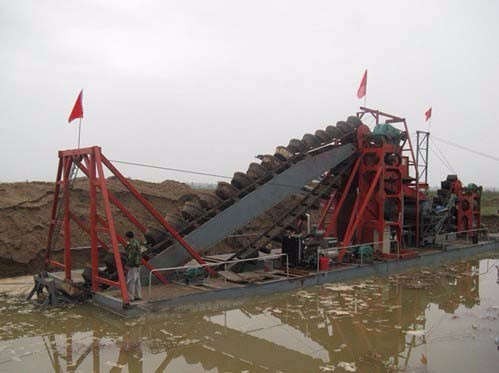 Gold Panning 60CBM/H Bucket Chain Dredger Diamond Gold Mining Ship