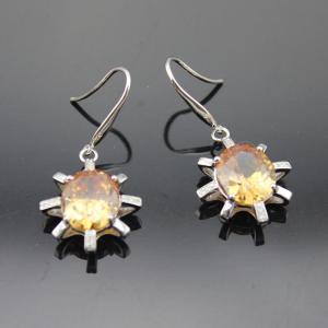 Quality 925 Sterling Silver Oval Champagne Cubic Zirocnia Dangle Earrings(E06J) wholesale