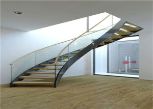 Quality Solid Wood Tread Curved Wood Stairs Stainless Steel Inside / Outside wholesale