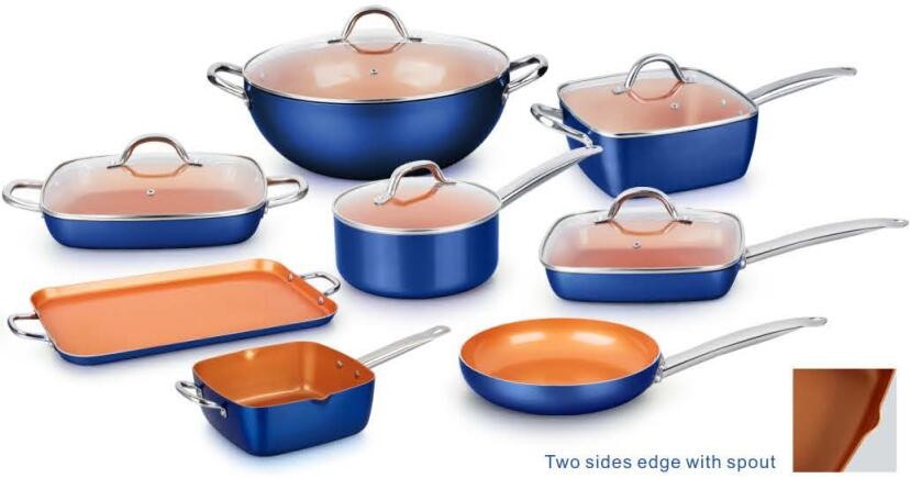 Eco-freindly Aluminum 7pcs Forged-die casting copper ceramic coating cookware set with firm stainless steel