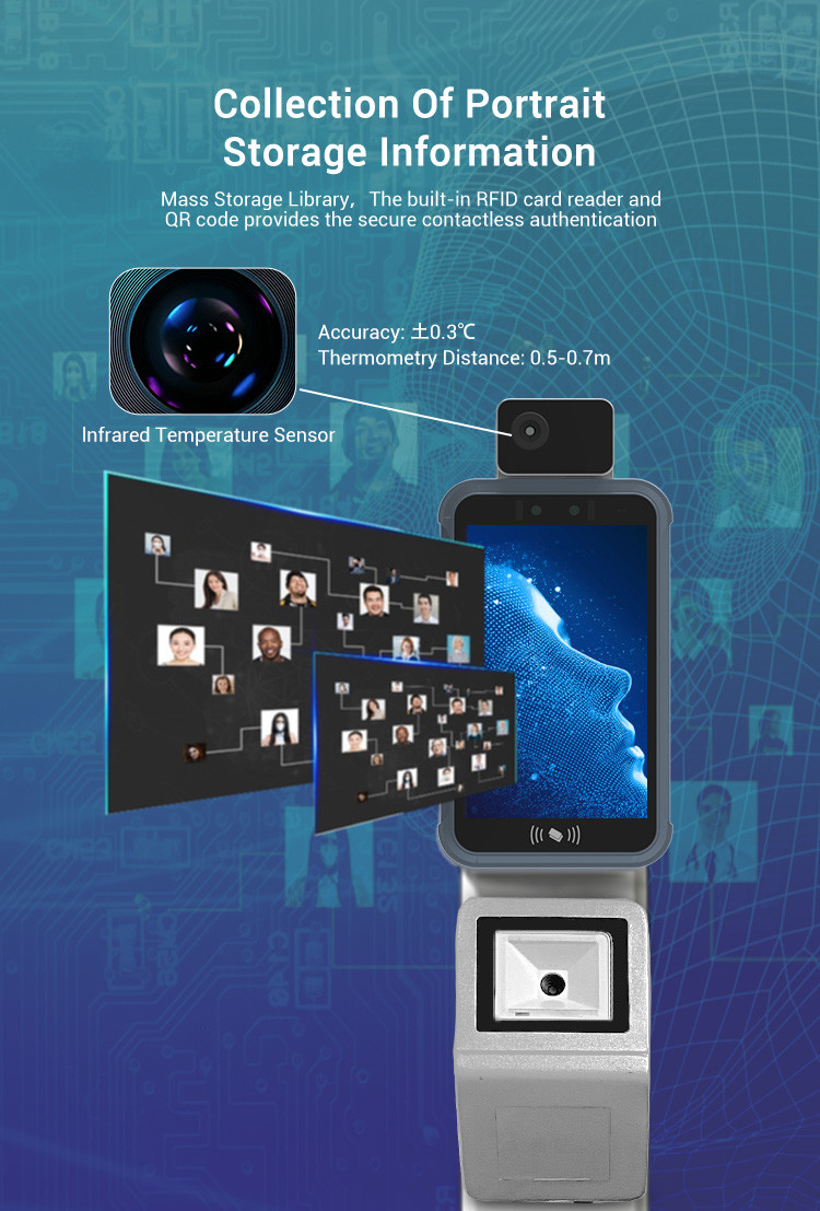 8 Inch LINUX Face Recognition Temperature Reader With Temperature Measuring Device