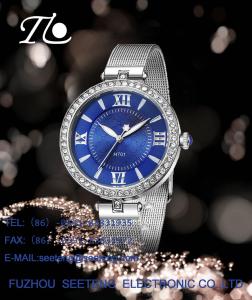 Quality elegant ladies watch classic wrist watch blue dial with a circle diamond on the case wholesale