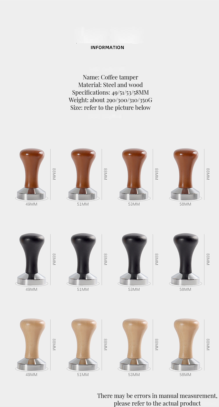 Metal Plastic Type Coffee Tamper Portable 51mm 53mm 58mm Espresso Tamper for Baristas