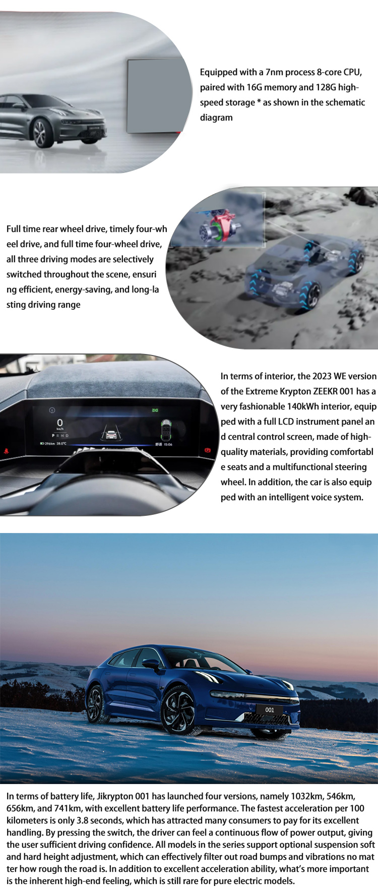 ABS ESC All Electric Sedans 2023 Customized Pure Cars Geely Zeekr 001