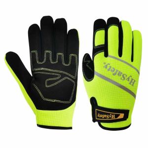 Quality Waterproof Hysafety Mechanics Wear Gloves Medium Duty Hi Vis Green Spandex Back wholesale