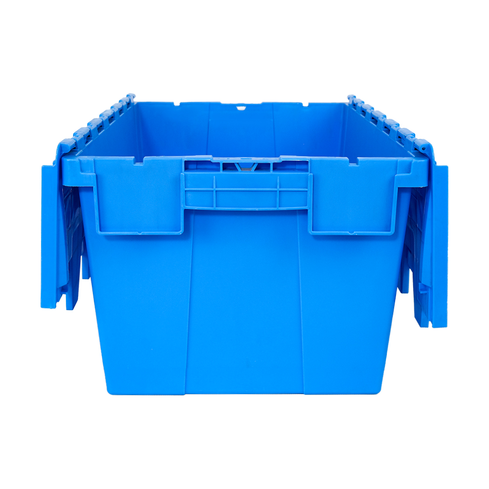 Acceptable OEM ODM Industrial Plastic Moving Tote with Hinged Lid and Attached Container