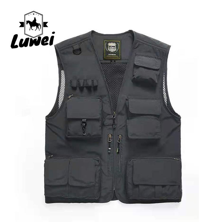 High Quality Breathable Mesh Outdoor Multi-pocket Utility Men's Vests Men's Zipper Fishing Vest Waistcoat For Men