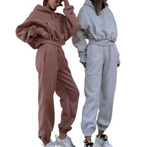 Quality Autumn Winter Jogger Jumper Gym Workout Women Fall 2 Piece Set Crop Top Oversize Hoodie Tracksuits wholesale